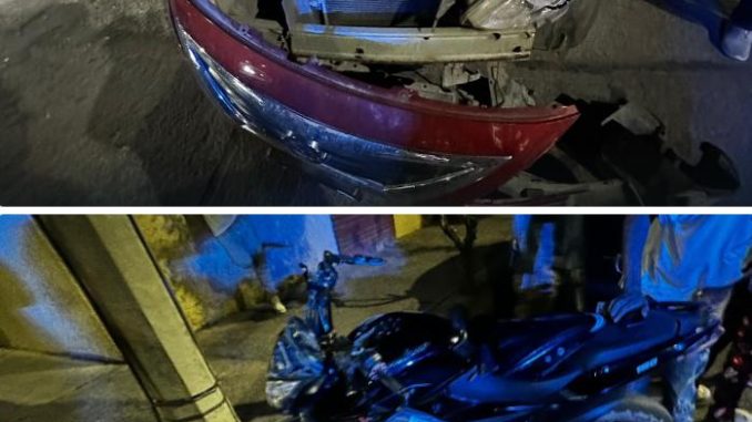 Policía Vial atiende choque ntre motocicleta y automóvil en la Rodolfo Landeros