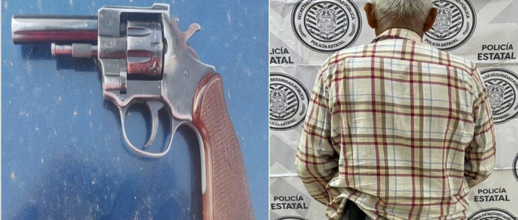 Policías Estatales detienen a sujeto en poder de un arma de fuego corta tipo revolver