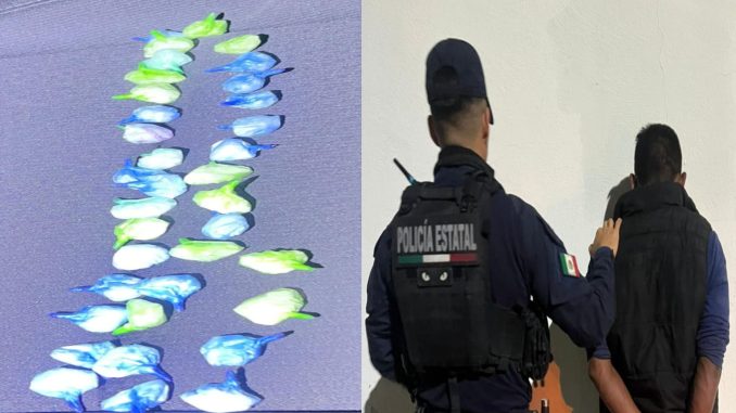 Policías Estatales detienen a sujeto en poder de más de 30 envoltorios con sustancia granulada al parecer cristal