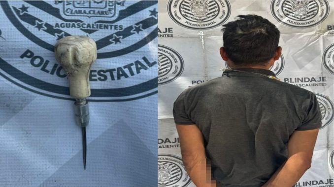 Cuando pretendía ocasionar daño a una Mujer utilizando picachielo es detenido por Policías del Mando Coordinado en Rincón de Romos
