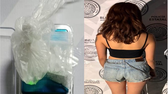 En poder de envoltorios que contenían sustancia granulada al parecer cristal fue detenida una Mujer en Pabellón de Arteaga por Elementos del Mando Coordinado