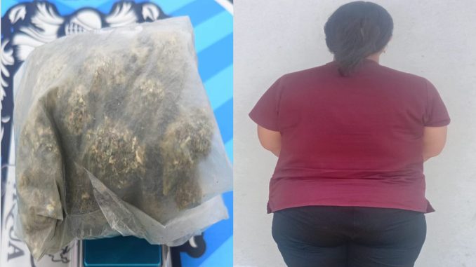 Policías Estatales detienen en un puesto de Seguridad Policial instalado en la comunidad El Taray a Mujer en poder de bolsa con aproximadamente 100 grs de hierba verde