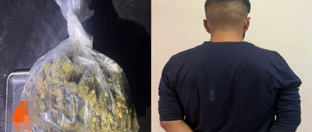 Policías Estatales detuvieron a un sujeto en poder de una bolsa con hierba verde al parecer marihuana