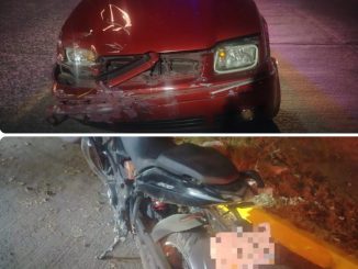 Policía Vial atiende choque entre automóvil y motocicleta en Lomas de Santa Anita