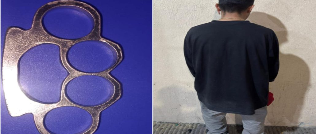 Policías Estatales detienen en el fraccionamiento Pilar Blanco a una persona del sexo masculino que tenía en su poder una manopla, mismo que, había participado en una riña