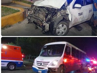 Policía Vial atiende choque frontal entre taxi y autobús de personal en Misión de Santa Lucía