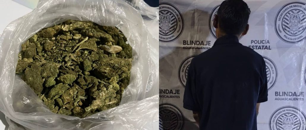 Policías Estatales detuvieron en la colonia Insurgentes a sujeto en poder de bolsa con hierba verde al parecer marihuana