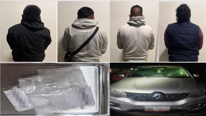 Policías Estatales detuvieron a cuatro personas originarias del Estado de México en poder de envoltorios con sustancia granulada