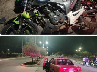 Policía Vial atiende choque entre motocicleta y automóvil en el fraccionamiento Villa Natura