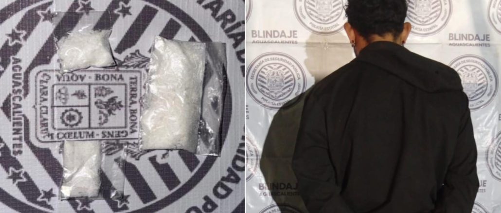 Policías Estatales detienen en el Municipio de Asientos a sujeto en poder de envoltorio con sustancia granulada
