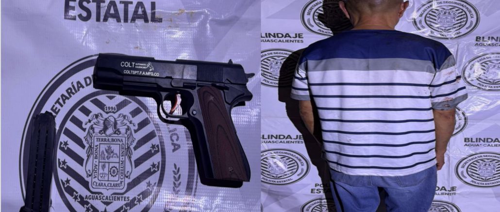 Policía del Mando Coordinado detuvieron en el Municipio de Pabellón de Arteaga a sujeto por amenazas y lesiones, en poder de una réplica de arma de fuego