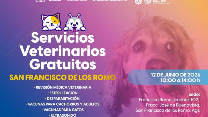 🐾💙 ¡Servicios veterinarios gratuitos este viernes 12 de junio en San Francisco de los Romo!