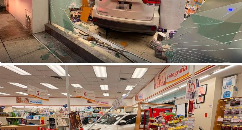Policía Vial atiende choque contra farmacia en Av. Independencia