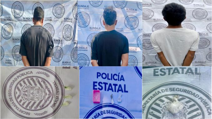 Policías del Mando Coordinado continúan trabajando en la detección de sustancias ilícitas en el Estado: detienen a tres sujetos por presuntos delitos contra la salud en Asientos y SFR