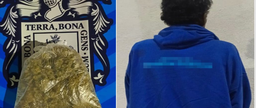 Policías Estatales detienen a sujeto en poder de una bolsa que contenía más de 100 gramos de hierba verde al parecer marihuana, su captura en el Municipio de Jesús María