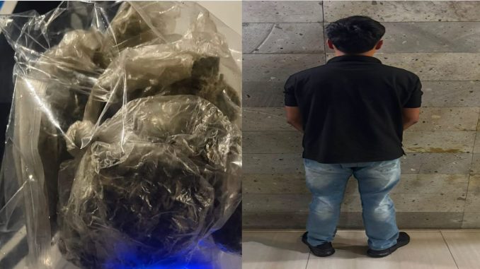Policías Estatales detuvieron a una persona de sexo masculino en poder de bolsas con hierba verde al parecer marihuana