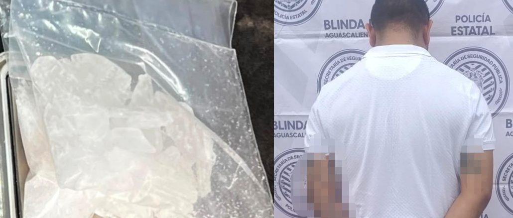 Policías Estatales detienen a sujeto en poder de envoltorios con sustancia granulada al parecer cristal sumando un peso aproximado de 24 grs