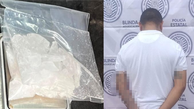 Policías Estatales detienen a sujeto en poder de envoltorios con sustancia granulada al parecer cristal sumando un peso aproximado de 24 grs