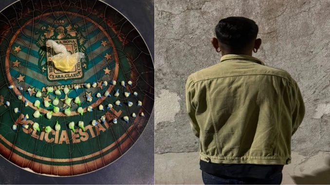 Policías Estatales detuvieron en la comunidad de El Cariñan a sujeto en poder de más de 50 envoltorios que contenían sustancia granulada