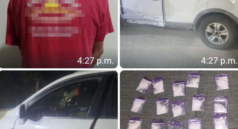 Presunto responsable de homicidio en hecho de tránsito fue detenido por Policías Estatales, además le aseguraron envoltorios con sustancia granulada al parecer cristal