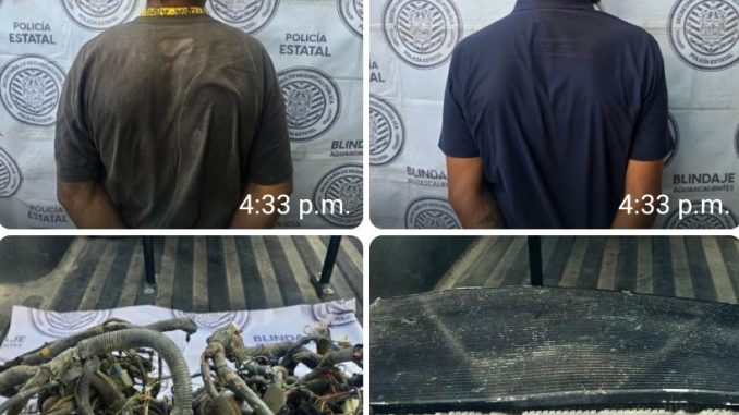 Policías del Mando Coordinado detienen a dos sujetos por su presunta participación en robo a un Yonke de vehículos en el Municipio de Asientos