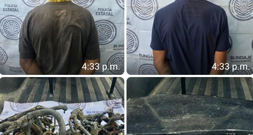 Policías del Mando Coordinado detienen a dos sujetos por su presunta participación en robo a un Yonke de vehículos en el Municipio de Asientos