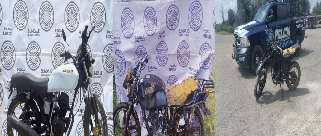Por alteraciones en los números de serie, Policías del Mando Coordinado aseguran tres motocicletas en hechos distintos en Asientos, Tepezalá y Jesús María