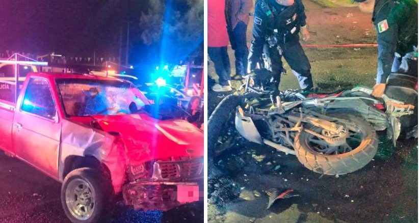 Policía Vial atiende choque entre motocicleta y camioneta en Av. Aguascalientes