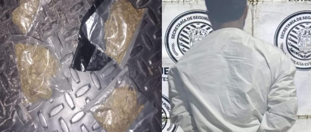 Policías del Mando Coordinado detienen a sujeto en el centro de Jesús María con envoltorios de hierba verde y sustancia granulada