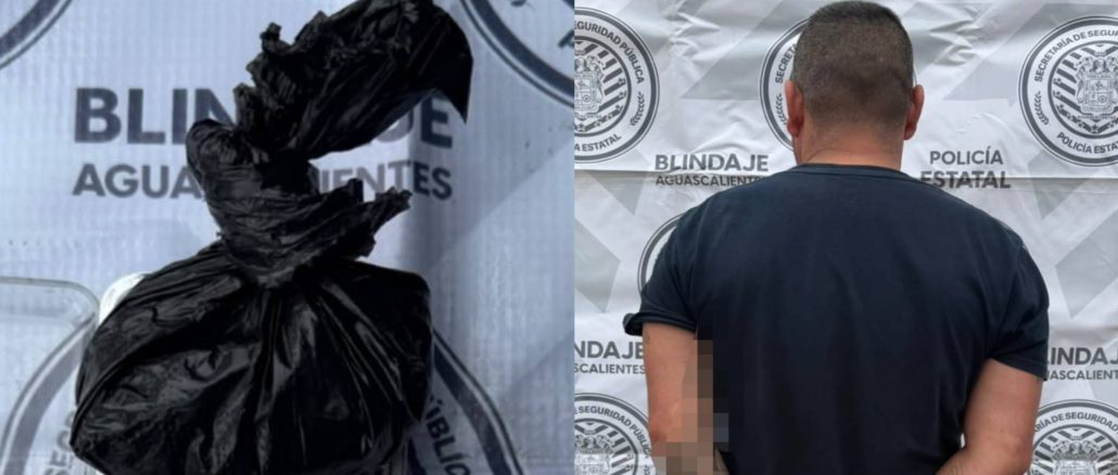 Policías del Mando Coordinado detienen en el municipio de Calvillo a persona de sexo masculino en poder de sustancia granulada al parecer cristal