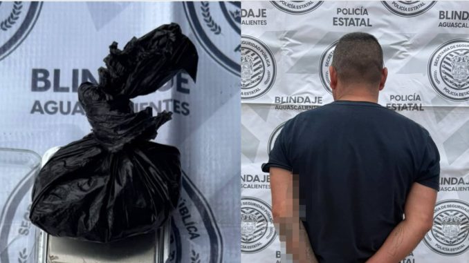 Policías del Mando Coordinado detienen en el municipio de Calvillo a persona de sexo masculino en poder de sustancia granulada al parecer cristal